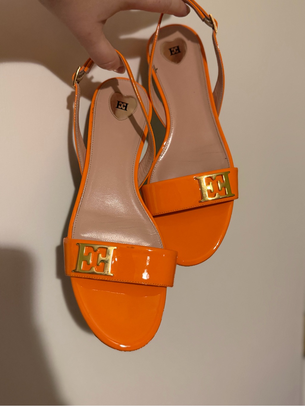 Escada Orange Patent Leather Slingback Sandals Size 39.5
